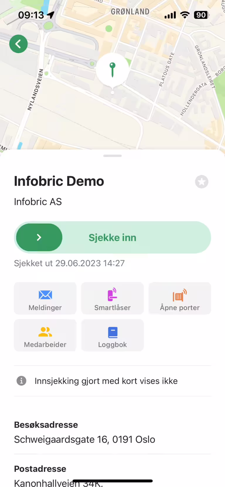 Skjermbilde som viser app for byggeplass.