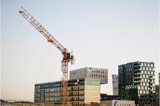 office building with crane