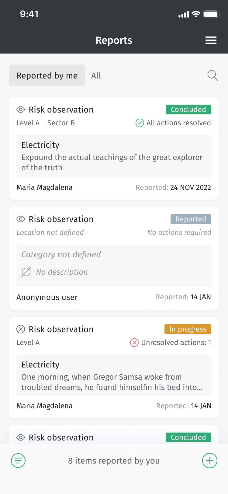Infobric Field Report list