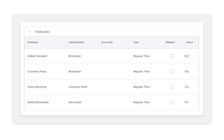 Timecards Procore